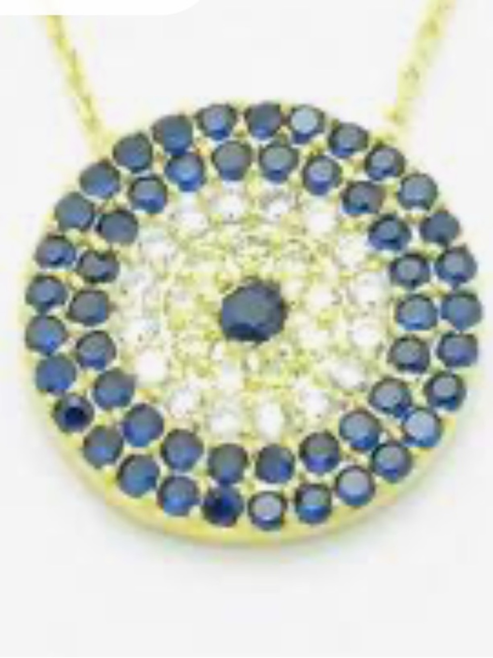 Stainless Steel Gold Plated Blue Sapphire Diamond Pendant Necklace EVIL EYE